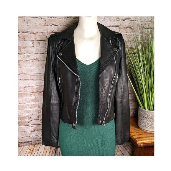 Bagatelle Women's Black Genuine Leather Biker Moto Jacket Sz XS NWT - Picture 2 of 9